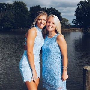 Blue lace formal dress